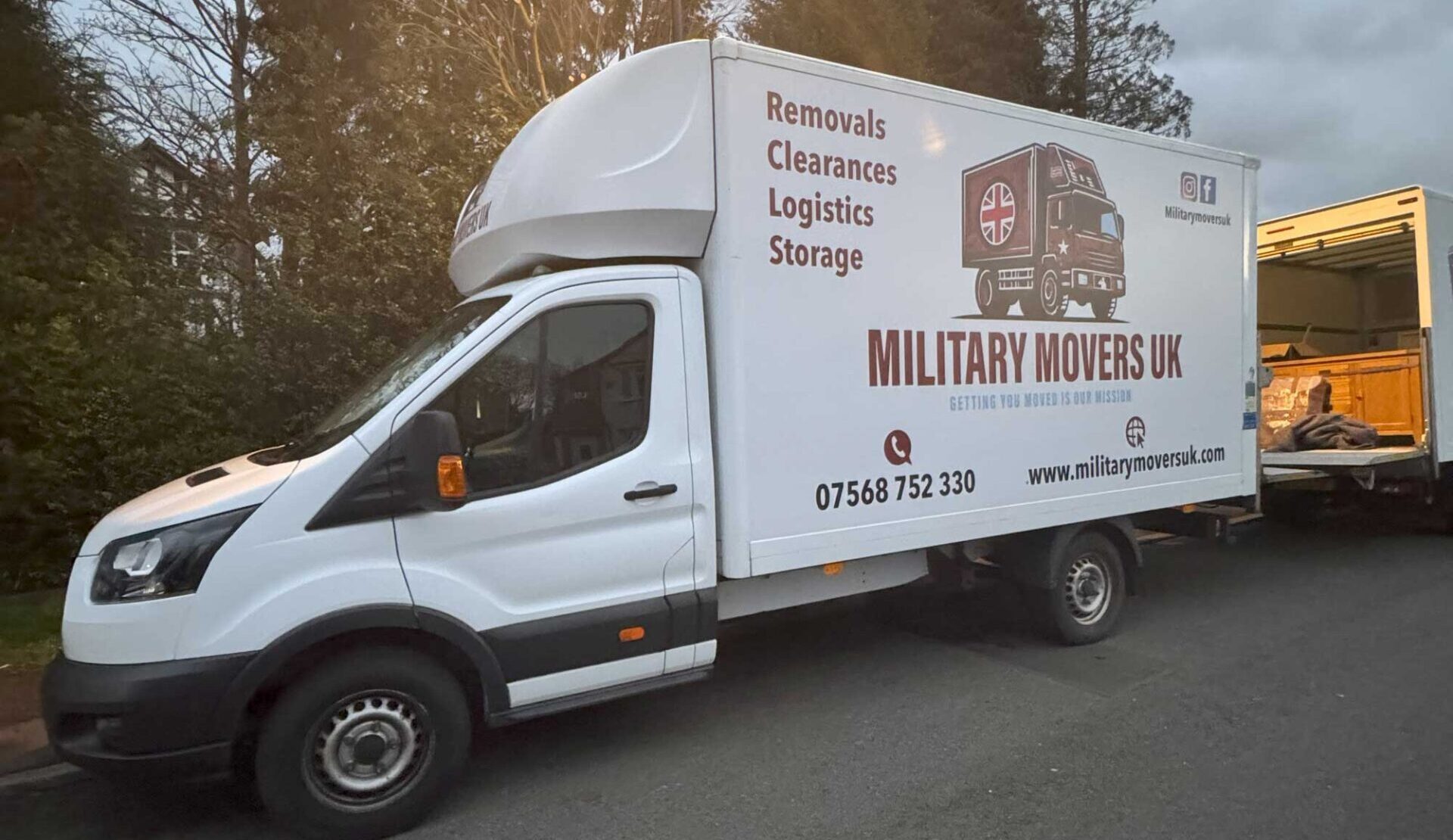 white truck from professional moving firm - military movers uk